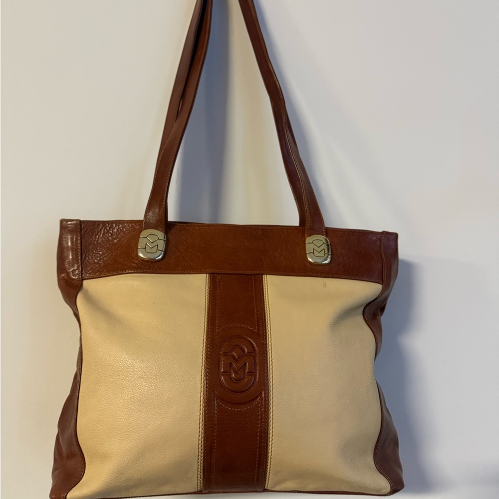 MARLNO ORLANDI Elegant Brown and Cream Tote Bag